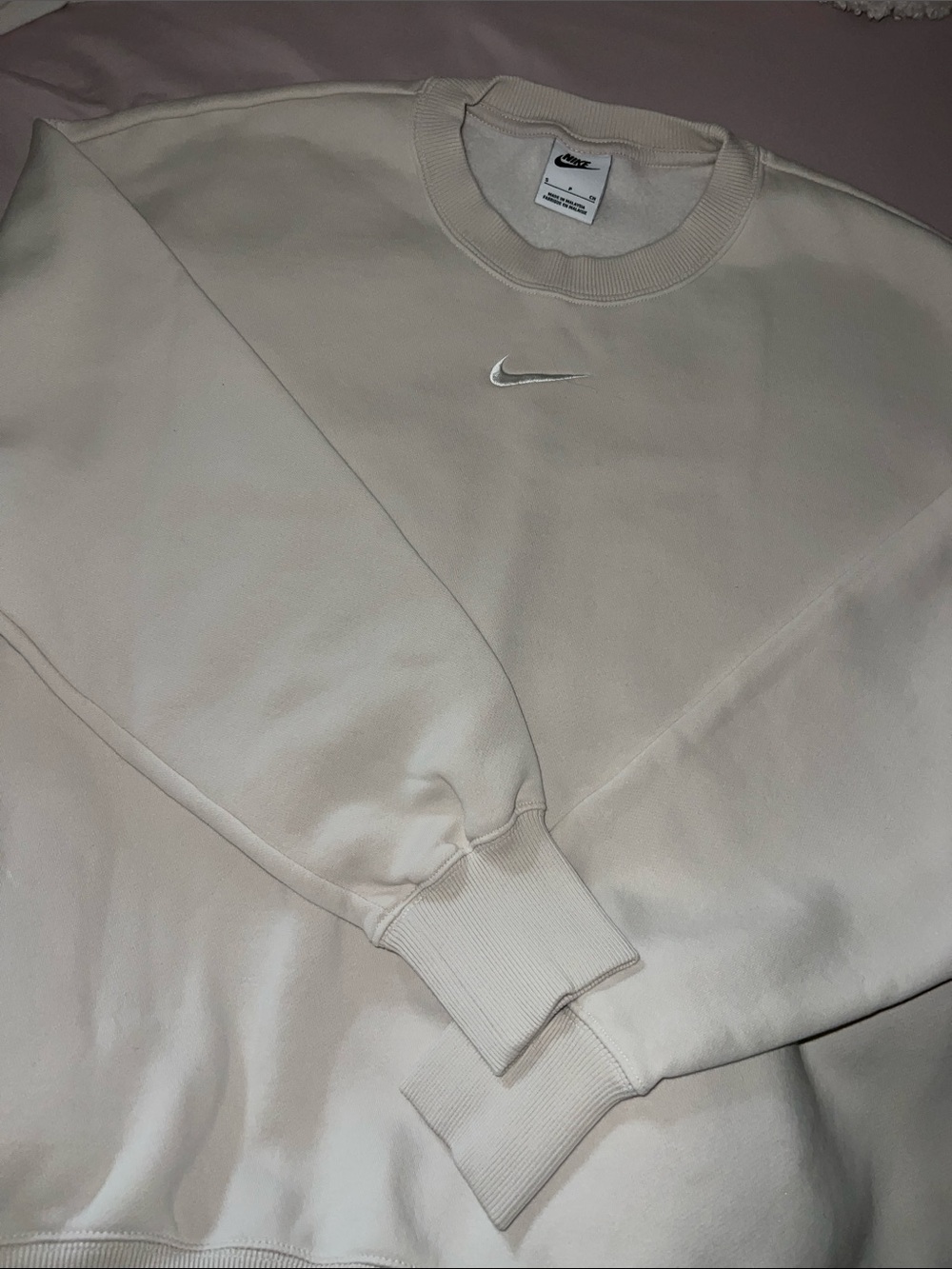 Nike Wonen's Oversized Cream/Off-White Swoosh Crewneck Sweatshirt